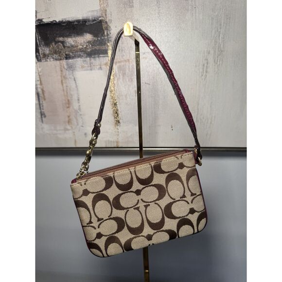 Vintage Coach Brown and Burgundy Patent Leather Wristlet - Picture 2 of 2